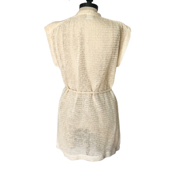 70s Vtg Open Knit Wood Button Rope Belted Tunic - Picture 8 of 17